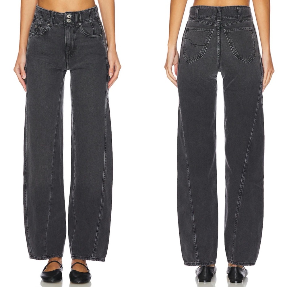We the free Aster Straight Leg Jeans Barrel Leg in Asteroid Washed Black Size 30